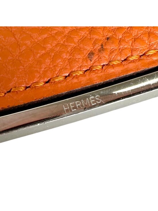 Hermes Belt Lucky Metal Leather Orange Dark Brown Silver